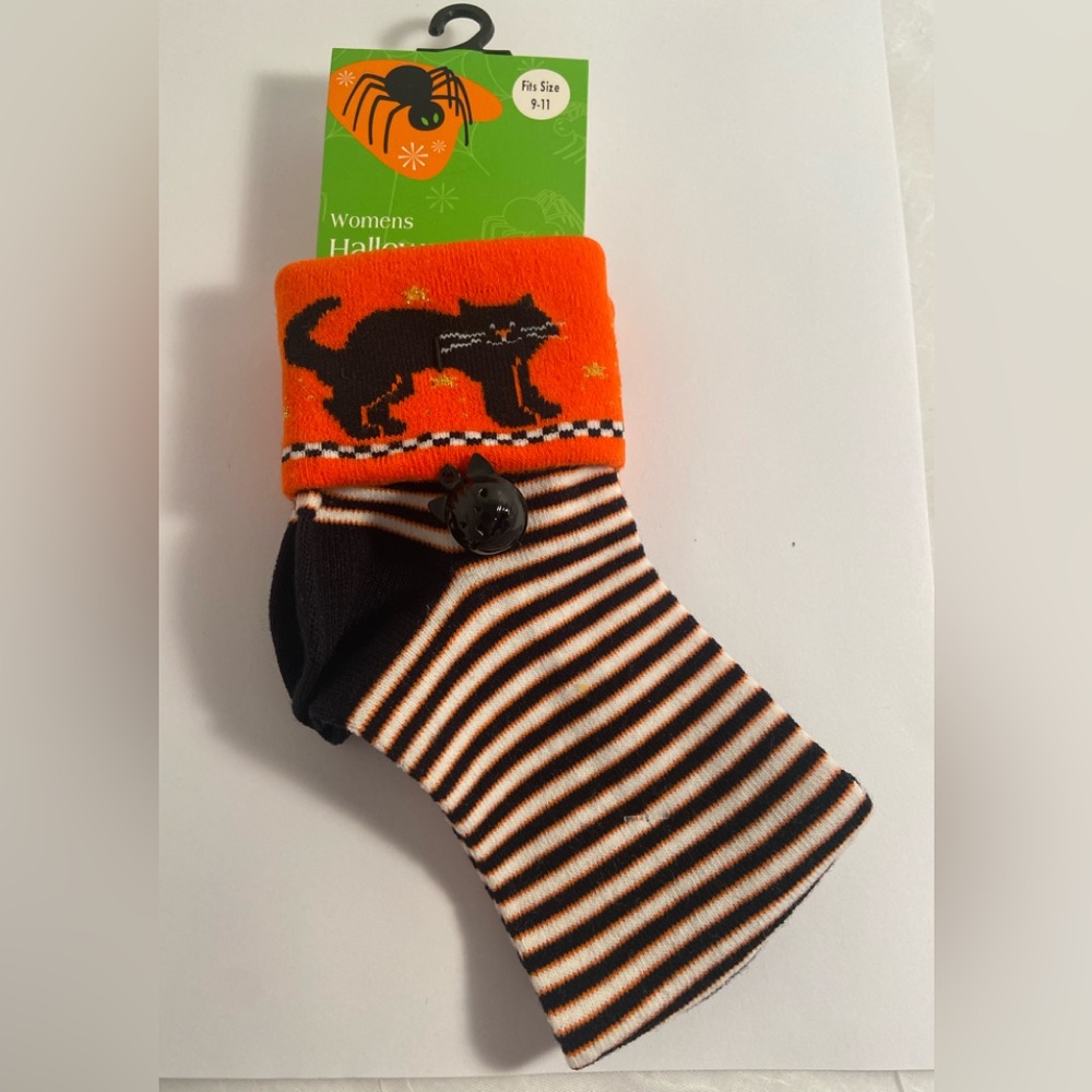 90s CAT Halloween womens SOCKS Black CAT lantern Jingle BELLS NEW vintage retro